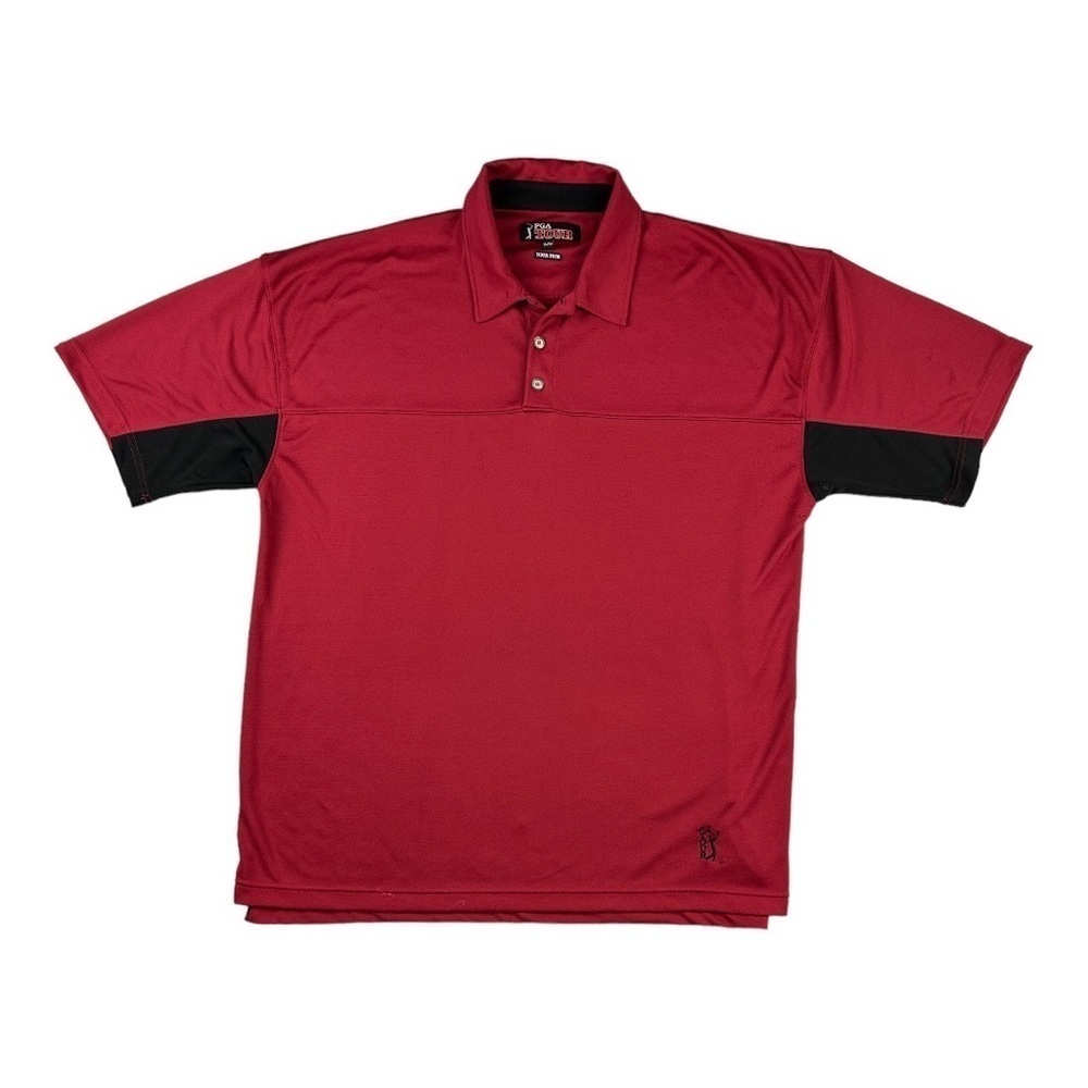 PGA Tour Short Sleeve Polo Golf Shirt Tour Tech Red Size XL
